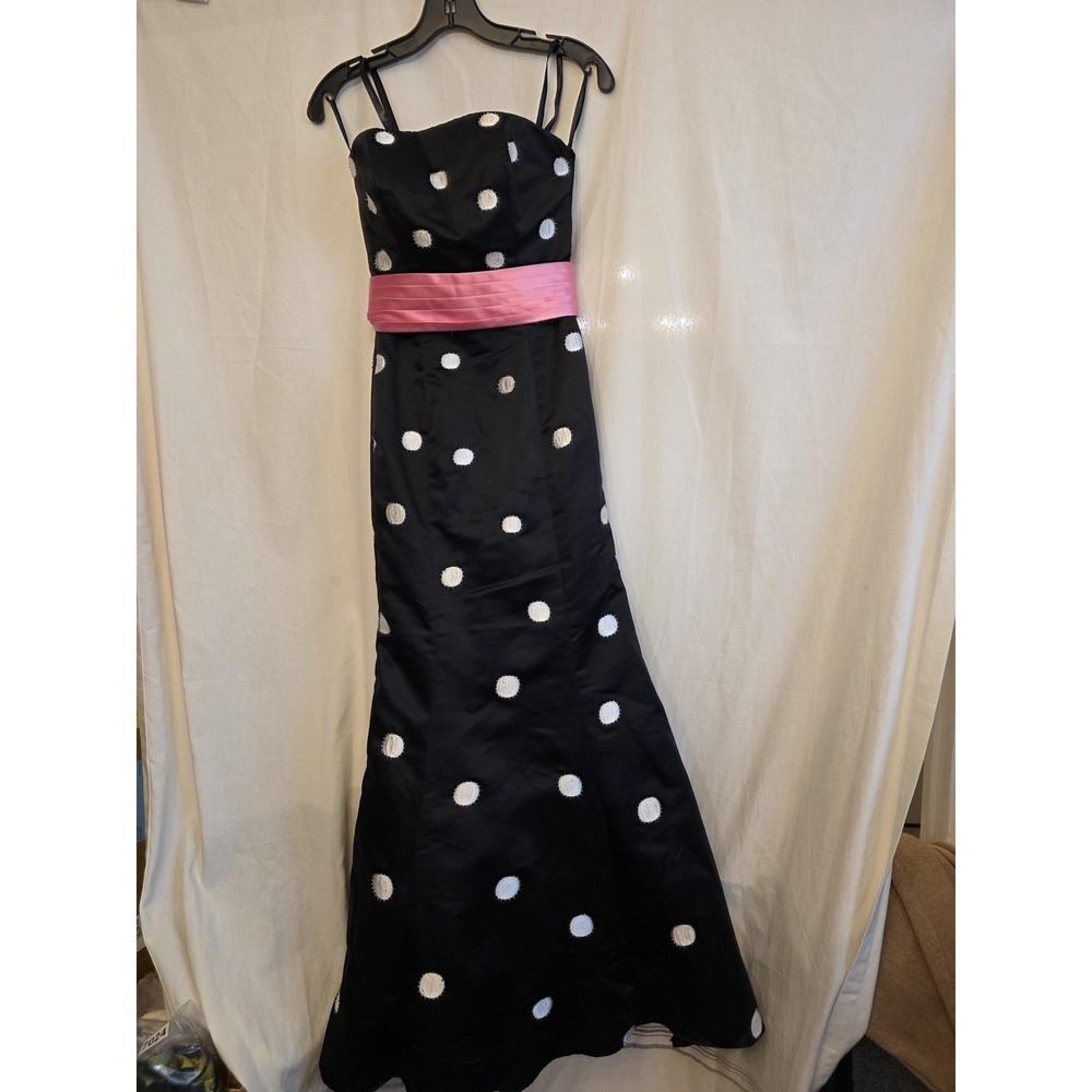 Tiffany Designs Dress Womens 2 Black Polka Dot Beaded Mermaid Maxi Formal Gown